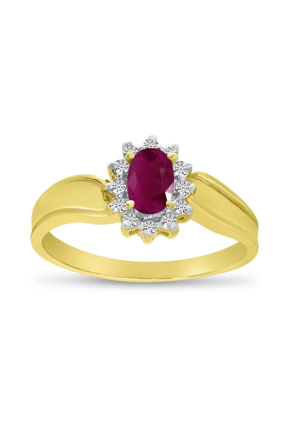 10k Yellow Gold Oval Ruby And Diamond Ring