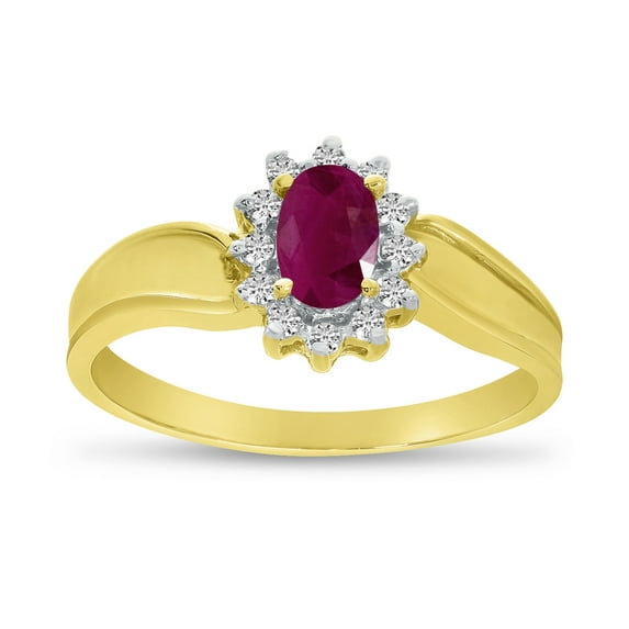10k Yellow Gold Oval Ruby And Diamond Ring