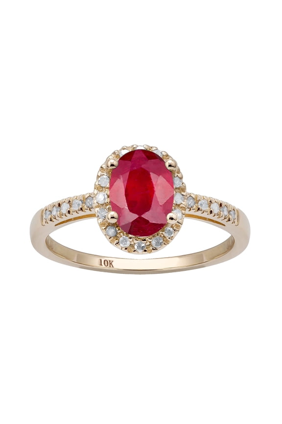 10k Yellow Gold Oval Ruby and Diamond Halo Ring