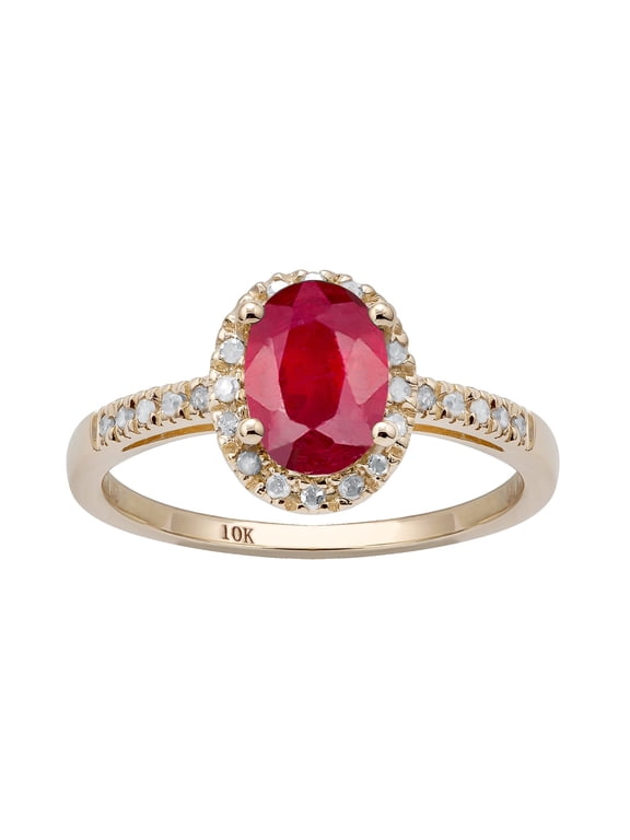 10k Yellow Gold Oval Ruby and Diamond Halo Ring
