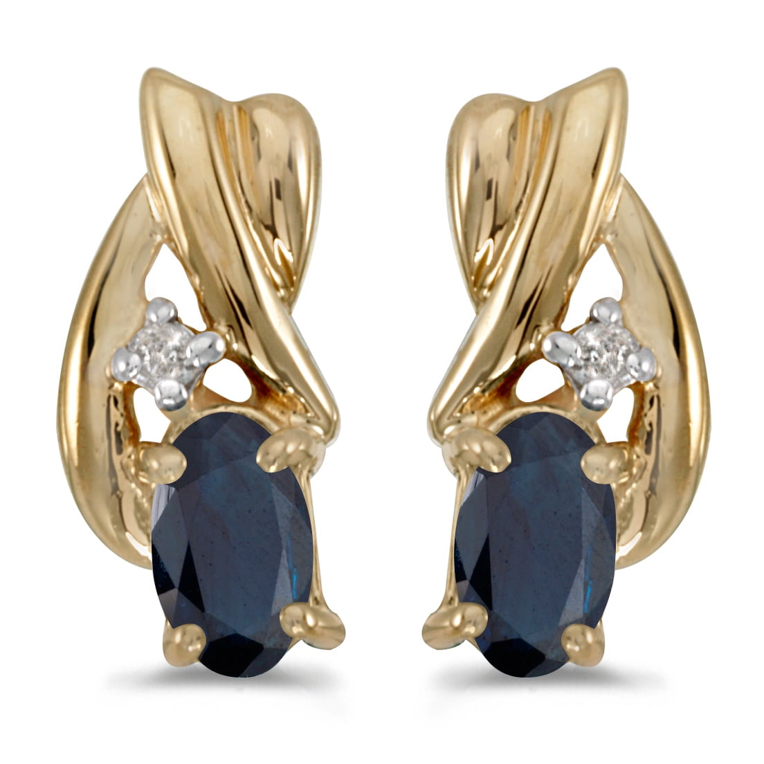 DIRECT-JEWELRY 10k Yellow Gold Oval Sapphire And Diamond Earrings