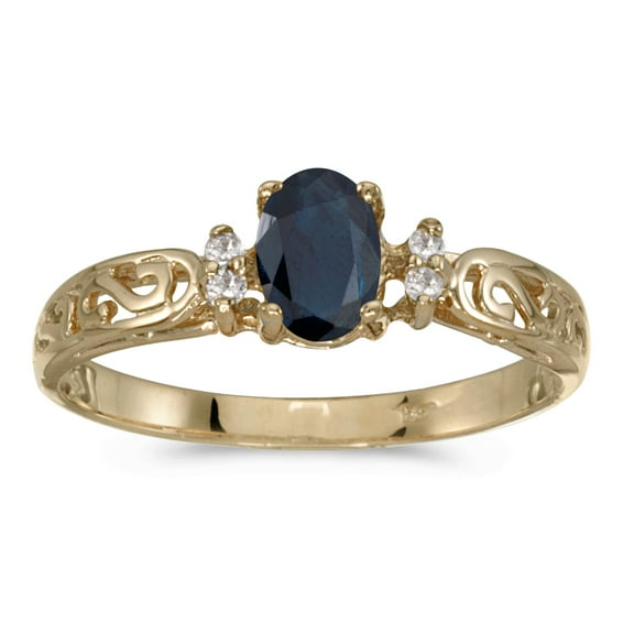 10k Yellow Gold Oval Sapphire And Diamond Ring