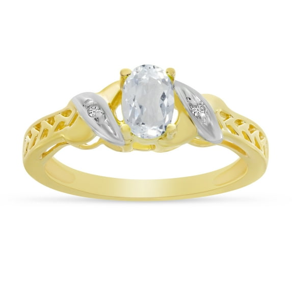 10k Yellow Gold Oval White Topaz And Diamond Ring