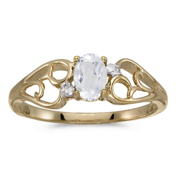 10k Yellow Gold Oval White Topaz And Diamond Ring