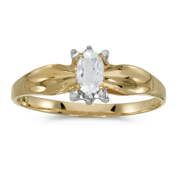 10k Yellow Gold Oval White Topaz And Diamond Ring