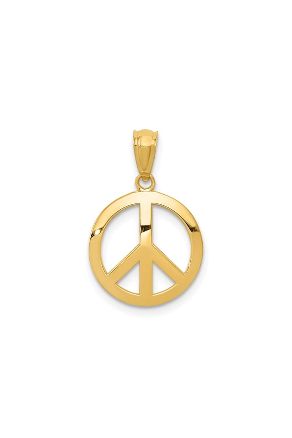 10k Yellow Gold Peace Sign Pendant for Men and Women, Unisex Openwork Charm Necklace Symbolizing Harmony, Retro Spiritual Jewelry for Layering