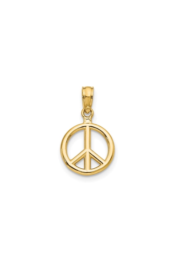 10k Yellow Gold Peace Sign Pendant for Women or Unisex, Polished Harmony Symbol Charm for Boho or Spiritual Necklace Styles