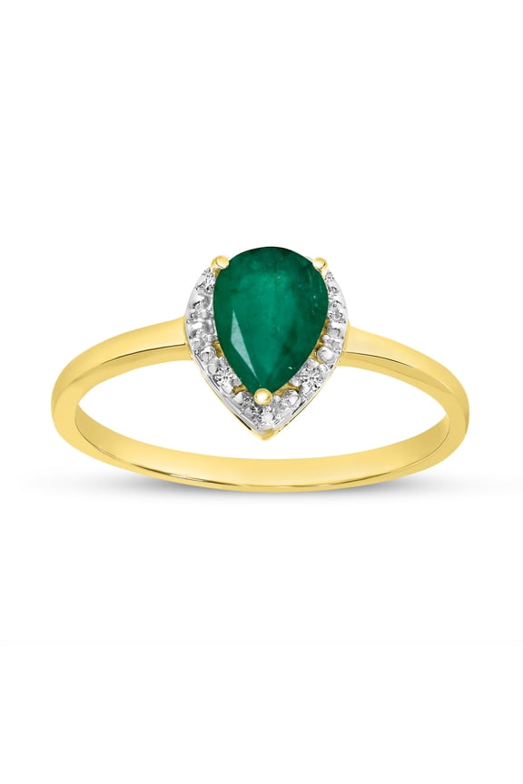 10k Yellow Gold Pear Emerald And Diamond Ring