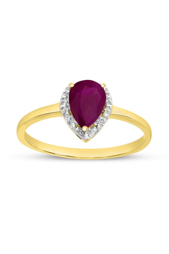 10k Yellow Gold Pear Ruby And Diamond Ring