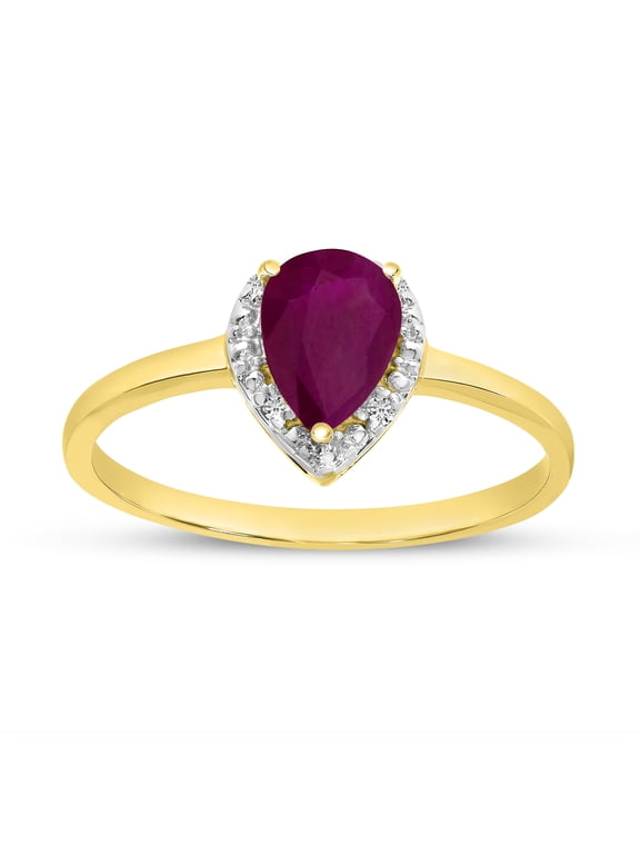 10k Yellow Gold Pear Ruby And Diamond Ring