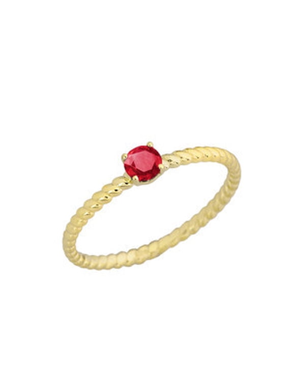 10k Yellow Gold Personalized Genuine Ruby Rope Engagement Ring - Size 5