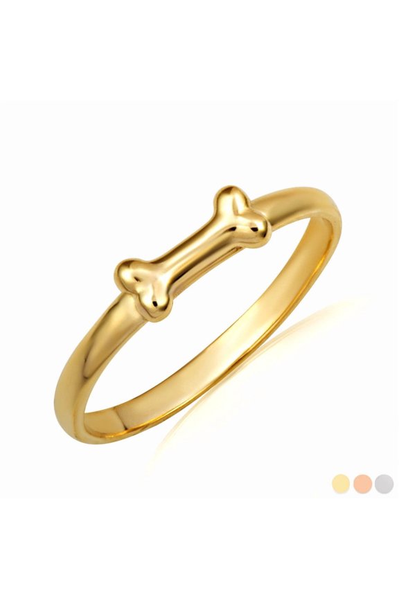 10k Yellow Gold Pet Dog Bone Ring (Size 5)