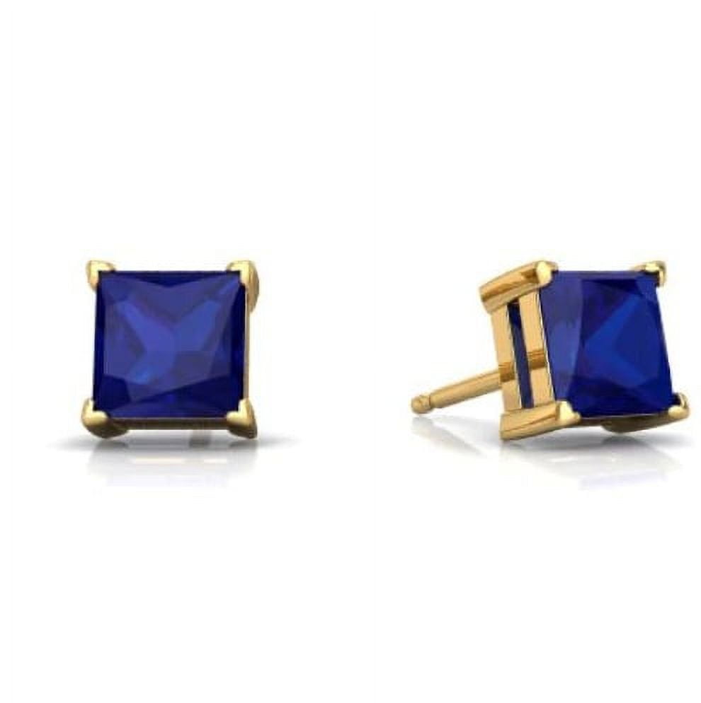 PJ JEWELRY 10k Yellow Gold Plated 1/2 Carat Square Created Blue Sapphire Stud Earrings