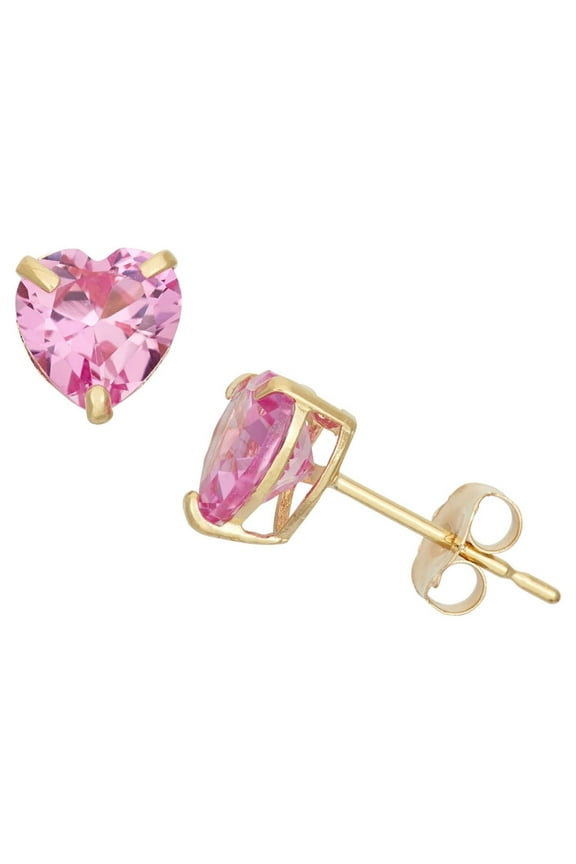 10k Yellow Gold Plated 1 Carat Heart Created Pink Sapphire Stud Earrings
