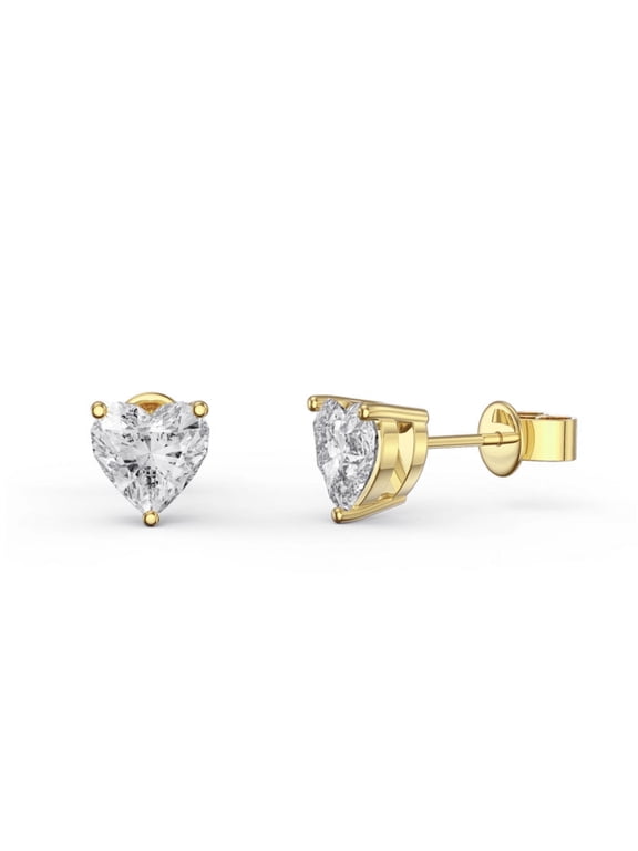 10k Yellow Gold 1 Ct Heart White Sapphire Stud Earrings Plated by Paris Jewelry