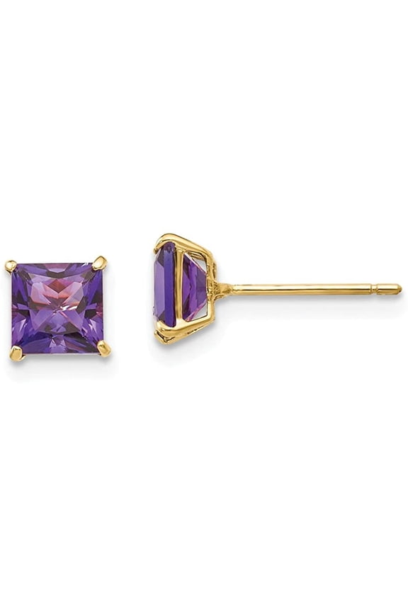 10k Yellow Gold Plated 1 Carat Square Created Amethyst Sapphire Stud Earrings