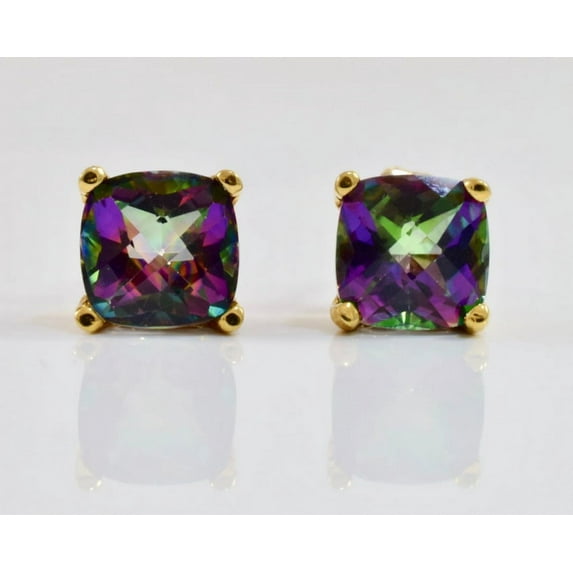 10k Yellow Gold Plated 3 Carat Square Created Mystic Topaz Stud Earrings