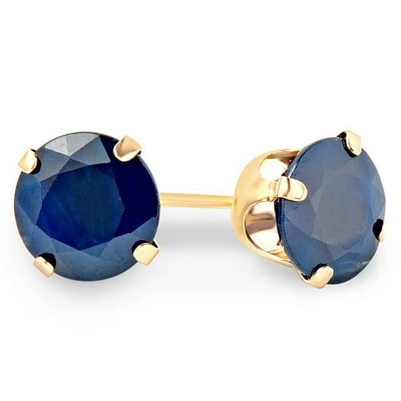 10k Yellow Gold Plated 4 Carat Round Created Blue Sapphire Stud Earrings