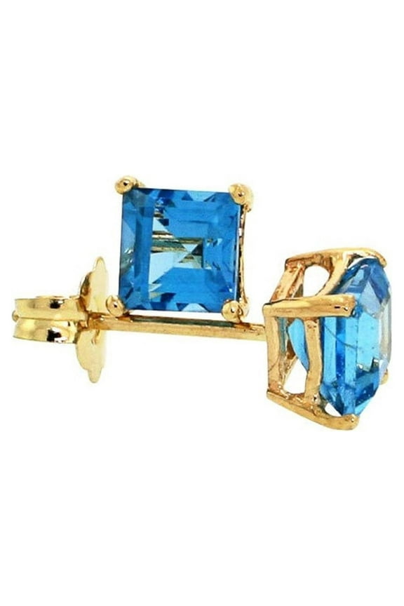 10k Yellow Gold Plated 4 Carat Square Created Blue Topaz Sapphire Stud Earrings