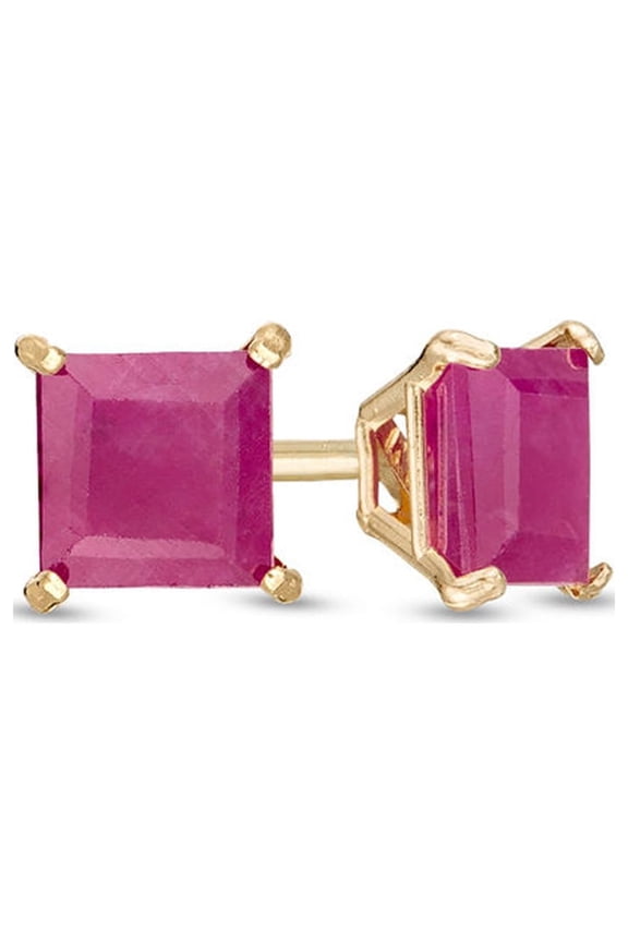10k Yellow Gold Plated 4 Ct Princes Cut Created Ruby Stud Earrings
