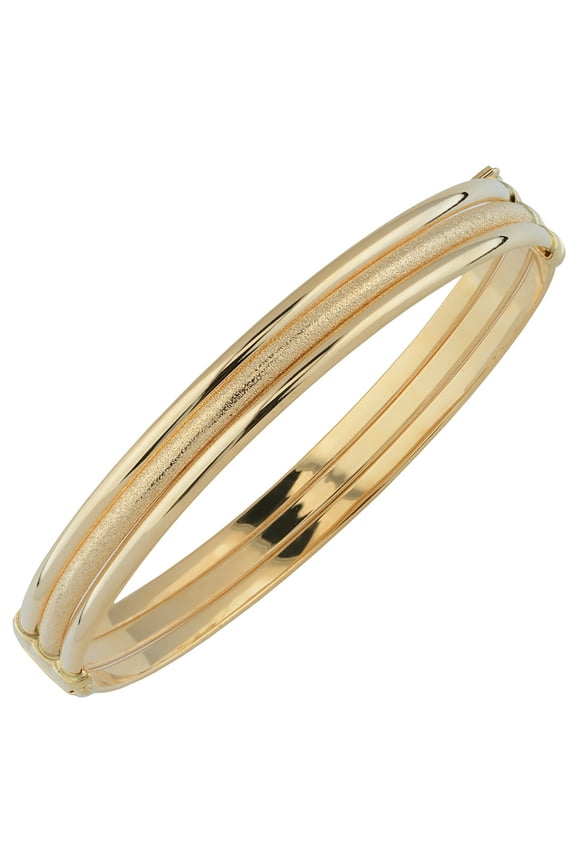 10k Yellow Gold Polish and Glass Blast Finish Bangle Bracelet (8 mm, 7.25 inch)