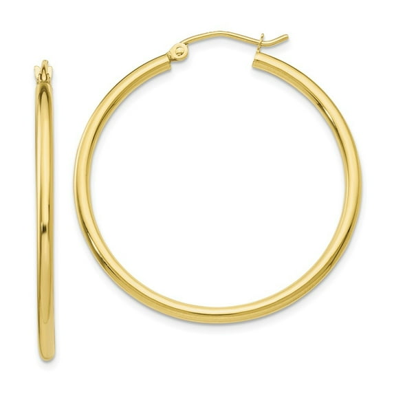 10k Yellow Gold Polished 2mm Round Hoop Earrings - 1.9 Grams - Measures 31x36.1mm Wide 2mm Thick