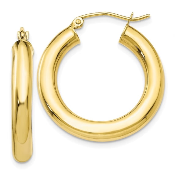 10k Yellow Gold Polished 4mm x 25mm Tube Hoop Earrings - Measures 17x25.27mm Wide 4mm Thick