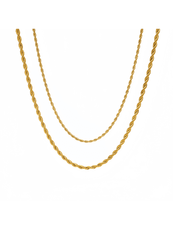 Gold Chain Necklace Collection - 10K Solid Yellow Gold Polished Rope Chain Necklaces for Women and Men, 6mm and 24"