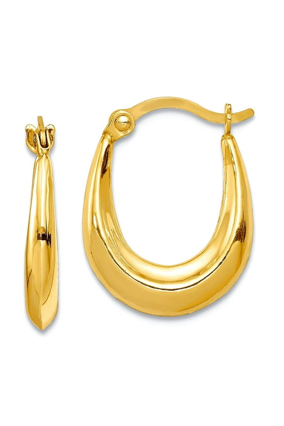 10k Yellow Gold Polished Hinged post Hollow Hoop Earrings 15x12mm Wide 3mm Thick Hoop Earring for Women