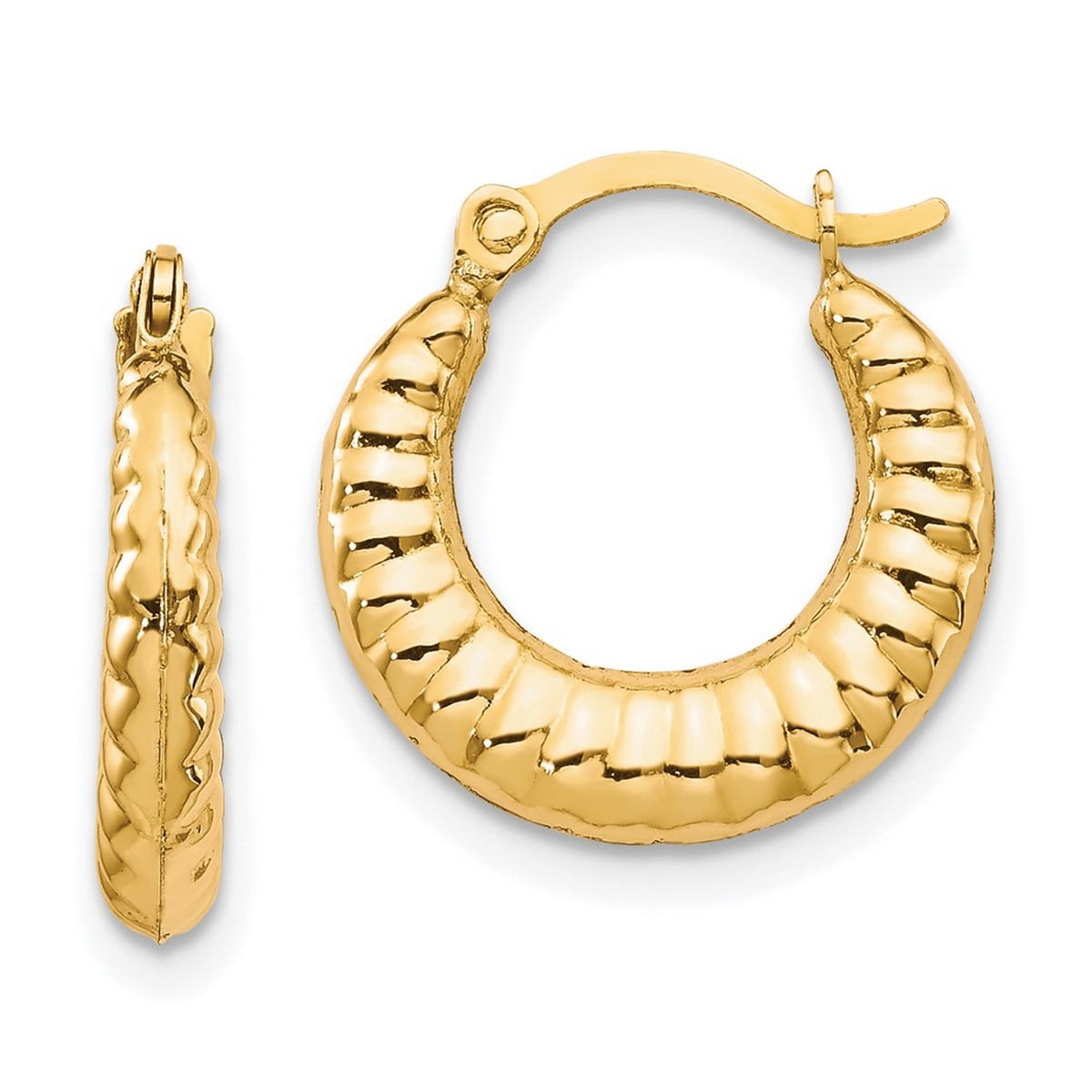 JEWELRYWEB 10k Yellow Gold Polished Hinged post Scalloped Hollow Hoop Earrings 15x15mm Wide 2mm Thick-Hoop Earring for Women