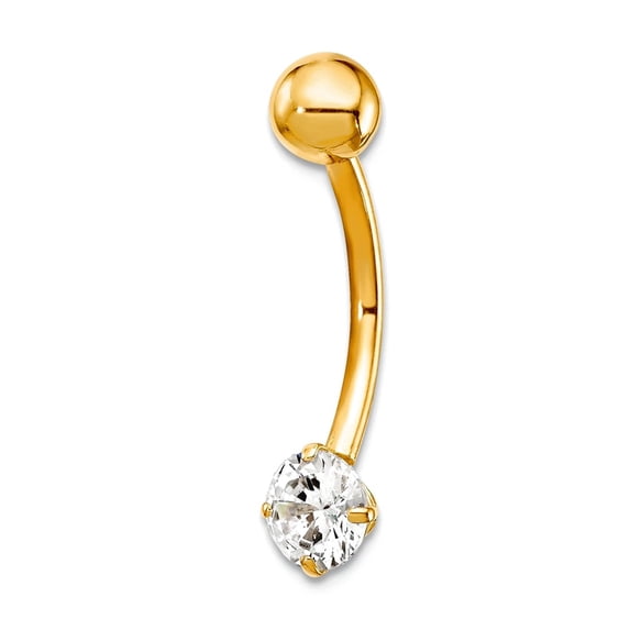 Solid 10k Yellow or White Gold Polished Screw back 14g 5mm Round Cubic Zirconia Belly Ring Dangle Body Piercing Screw fo
