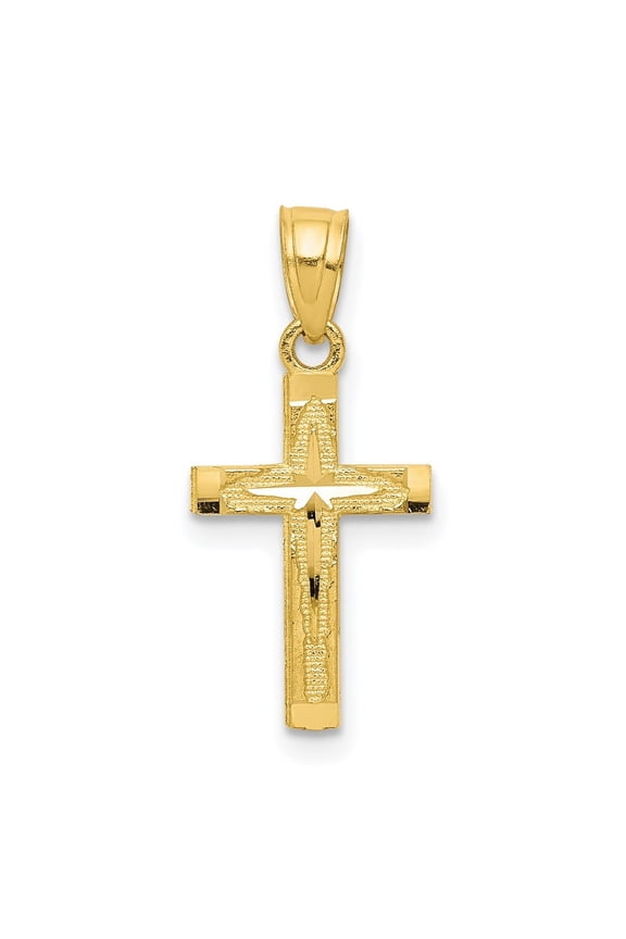 10k Yellow Gold Polished Sparkle Cut Religious Faith Cross Pendant Necklace Measures 20x11mm Wide - Pendant for Women