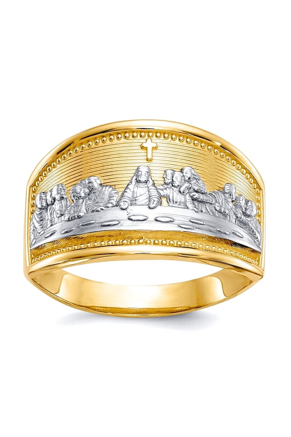 10k Yellow Gold Polished and Rhodium Ladies Last Supper Ring Size 6.00 Ring for Women - 2.0 Grams