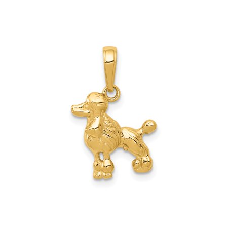10k Yellow Gold Poodle Dog Pendant Charm, Polished Pet Lover Jewelry for Women