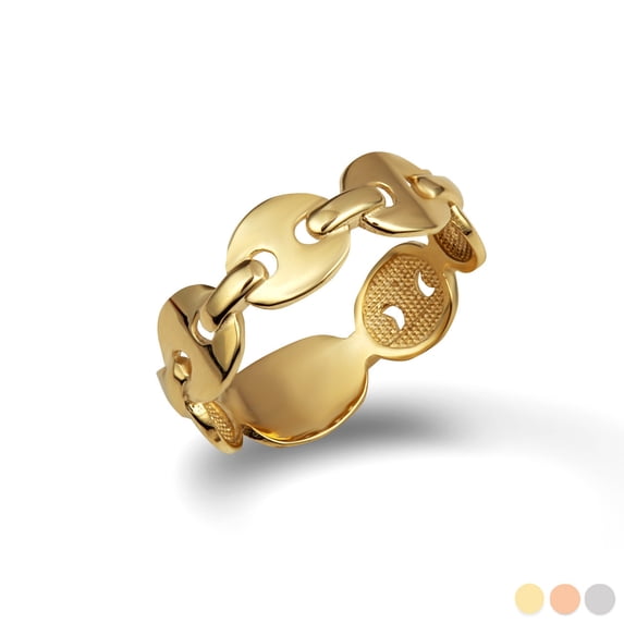 10k Yellow Gold Puff Mariner Chain Link Ring (Size 4)