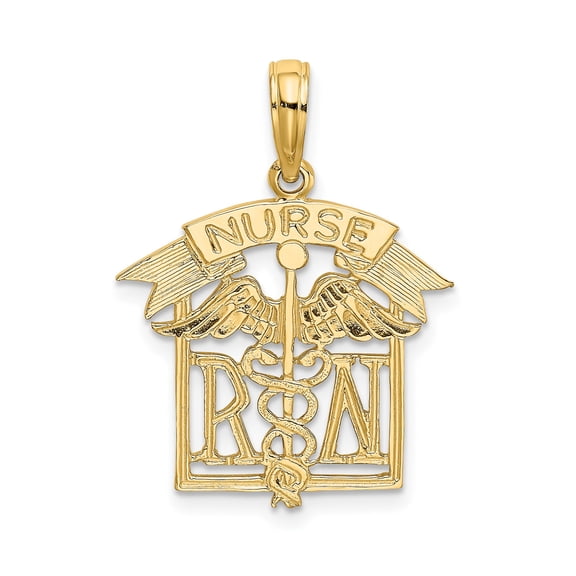 10k Yellow Gold RN Pendant for Women with Caduceus Symbol, Medical Necklace for Nursing Professionals, Healthcare Jewelry, Graduation Emblem, Healing and Care Charm for Nurses