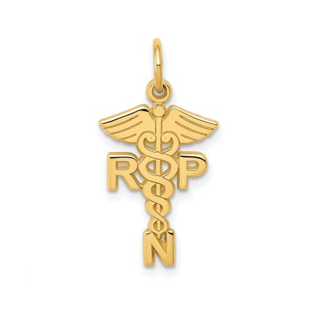 10k Yellow Gold RPN Caduceus Pendant for Women or Unisex Wear, Registered Practical Nurse Medical Symbol Charm Necklace, Healthcare Professional Jewelry