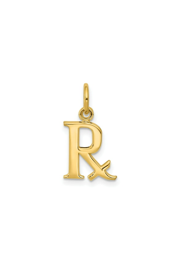 10k Yellow Gold RX Pendant Charm for Pharmacists and Pharmacy Techs, Polished Unisex Medical Symbol Jewelry for Healthcare Professionals and Pharmaceutical Career Milestones