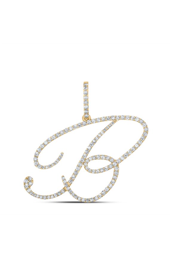 10k Yellow Gold Real Diamond Fancy Cursive Script Font Initial B Pendant 3/4 CT