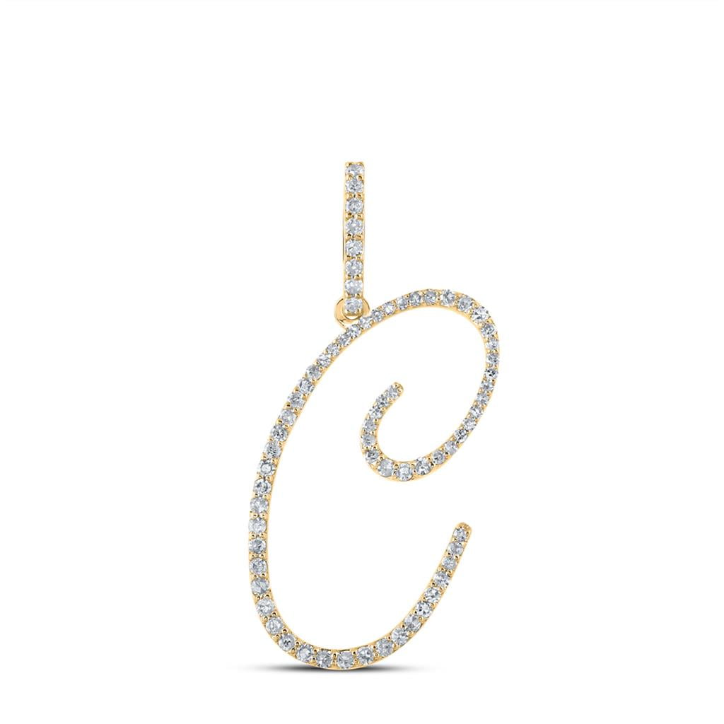 10k Yellow Gold Real Diamond Fancy Cursive Script Font Initial C ...