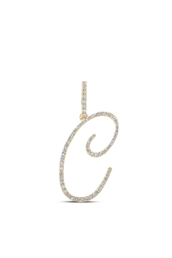 10k Yellow Gold Real Diamond Fancy Cursive Script Font Initial C Pendant 3/8 CT
