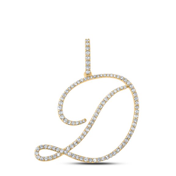 10k Yellow Gold Real Diamond Fancy Cursive Script Font Initial D Pendant 5/8 CT