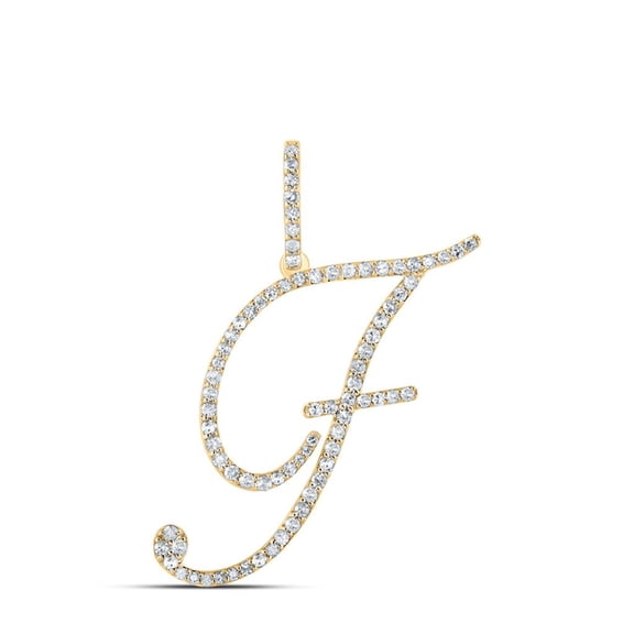10k Yellow Gold Real Diamond Fancy Cursive Script Font Initial F Pendant 1/2 CT