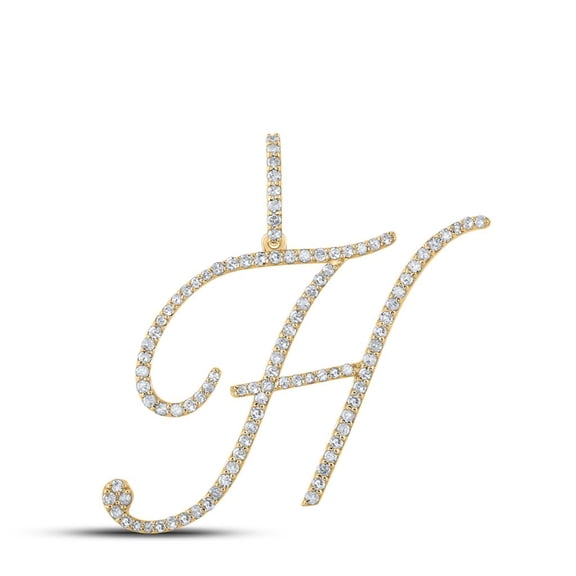 10k Yellow Gold Real Diamond Fancy Cursive Script Font Initial H Pendant 5/8 CT