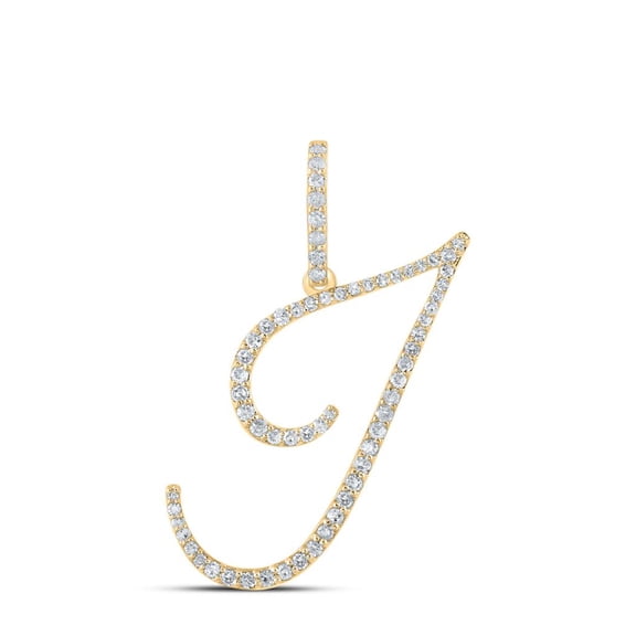 10k Yellow Gold Real Diamond Fancy Cursive Script Font Initial I Pendant 3/8 CT