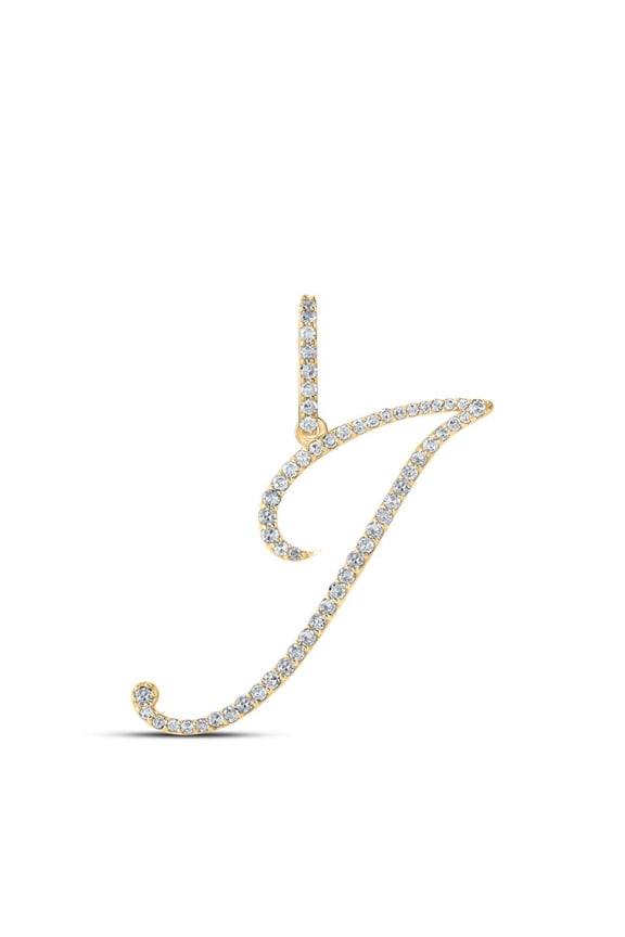 10k Yellow Gold Real Diamond Fancy Cursive Script Font Initial J Pendant 1/3 CT