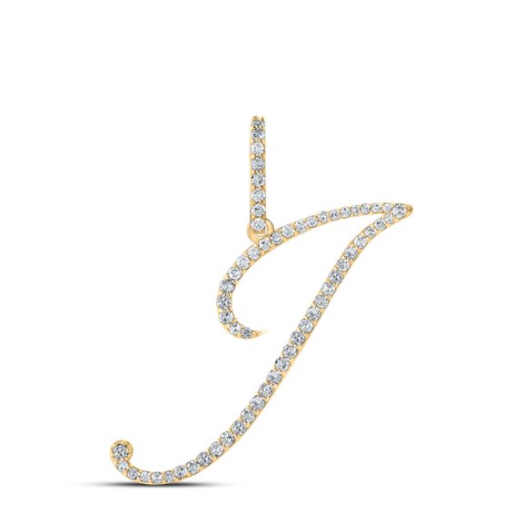 10k Yellow Gold Real Diamond Fancy Cursive Script Font Initial J Pendant 1/3 CT