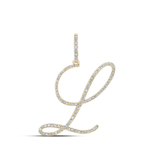 10k Yellow Gold Real Diamond Fancy Cursive Script Font Initial L Pendant 1/2 CT