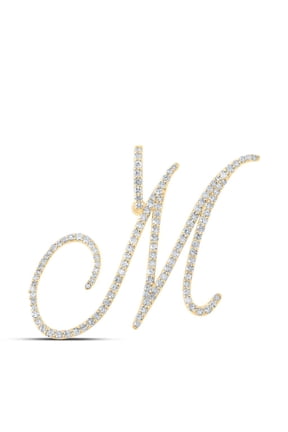 10k Yellow Gold Real Diamond Fancy Cursive Script Font Initial M Pendant 7/8 CT