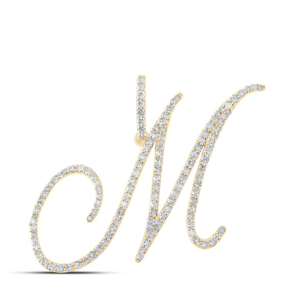 10k Yellow Gold Real Diamond Fancy Cursive Script Font Initial M Pendant 7/8 CT